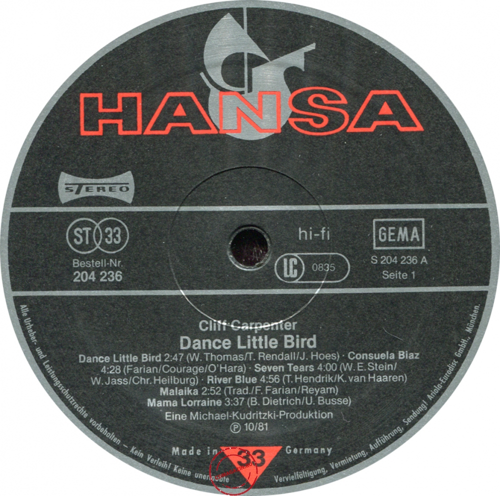 Оцифровка винила: Cliff Carpenter (1981) Dance Little Bird Оцифровка винила: Cliff Carpenter (1981) Dance Little Bird
