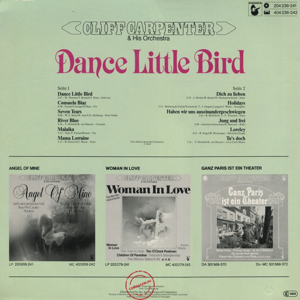 Оцифровка винила: Cliff Carpenter (1981) Dance Little Bird Оцифровка винила: Cliff Carpenter (1981) Dance Little Bird