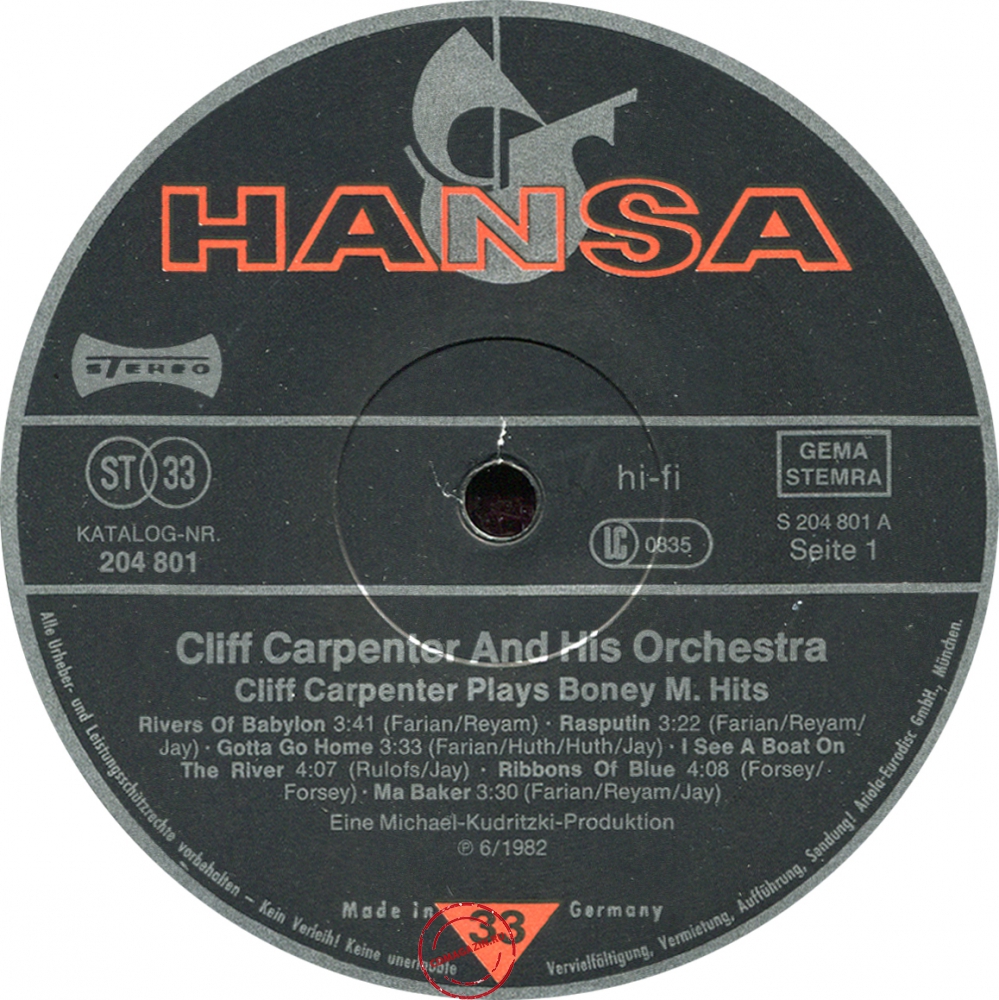 Оцифровка винила: Cliff Carpenter (1982) Plays Boney M Hits Оцифровка винила: Cliff Carpenter (1982) Plays Boney M Hits
