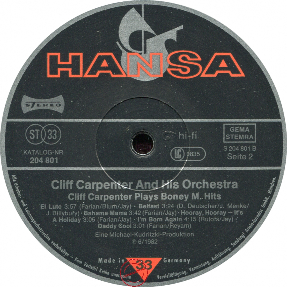 Оцифровка винила: Cliff Carpenter (1982) Plays Boney M Hits Оцифровка винила: Cliff Carpenter (1982) Plays Boney M Hits