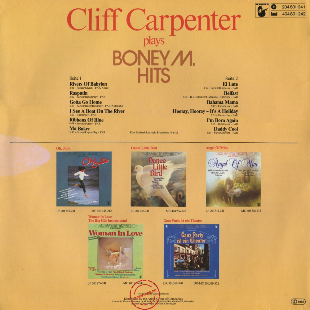 Оцифровка винила: Cliff Carpenter (1982) Plays Boney M Hits Оцифровка винила: Cliff Carpenter (1982) Plays Boney M Hits