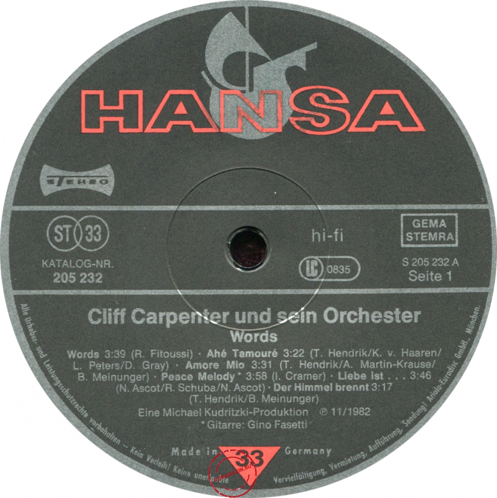 Оцифровка винила: Cliff Carpenter (1982) Words