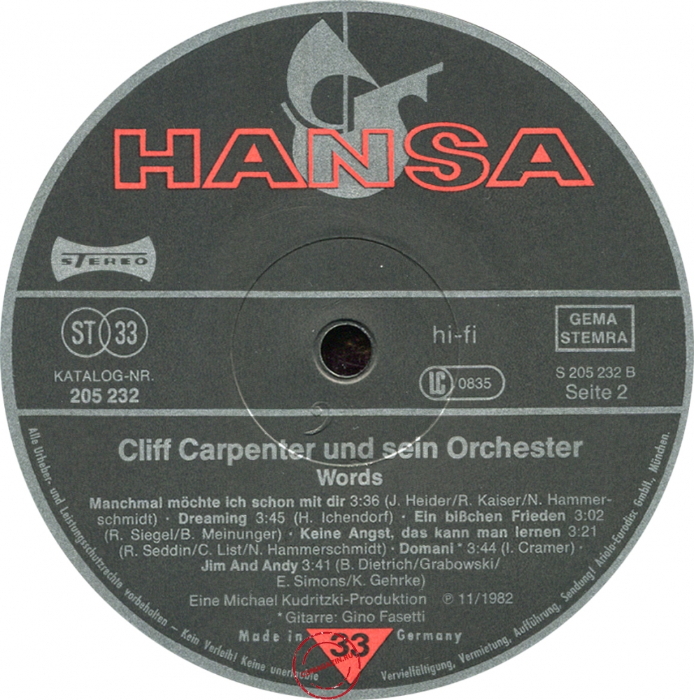 Оцифровка винила: Cliff Carpenter (1982) Words