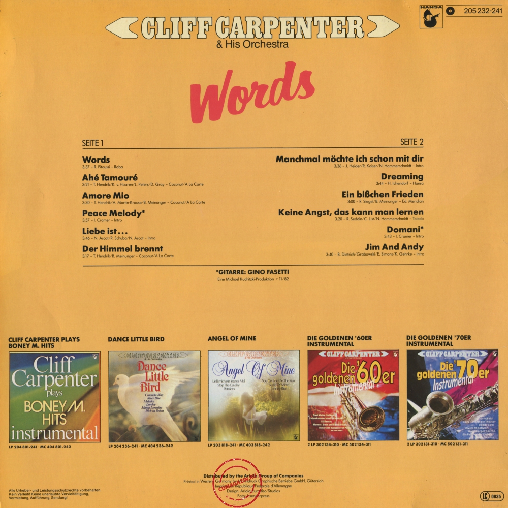 Оцифровка винила: Cliff Carpenter (1982) Words
