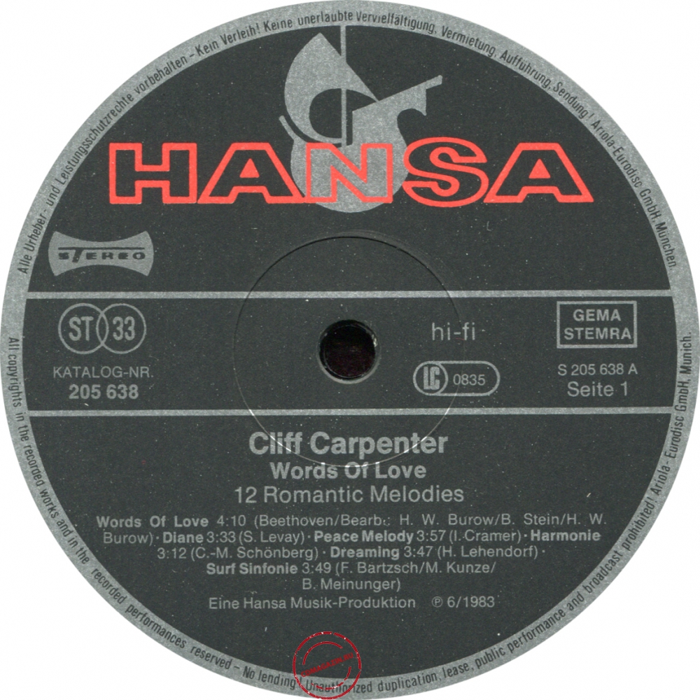 Оцифровка винила: Cliff Carpenter (1983) Words Of Love