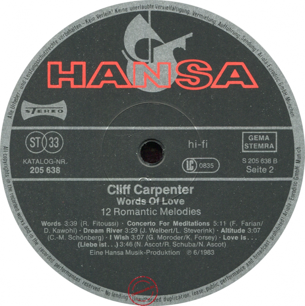 Оцифровка винила: Cliff Carpenter (1983) Words Of Love Оцифровка винила: Cliff Carpenter (1983) Words Of Love