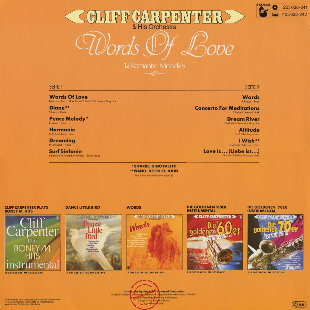 Оцифровка винила: Cliff Carpenter (1983) Words Of Love