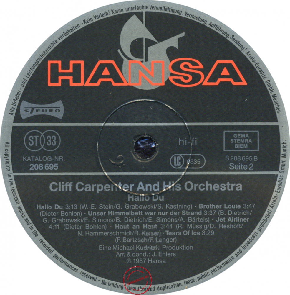 Оцифровка винила: Cliff Carpenter (1987) Hallo Du