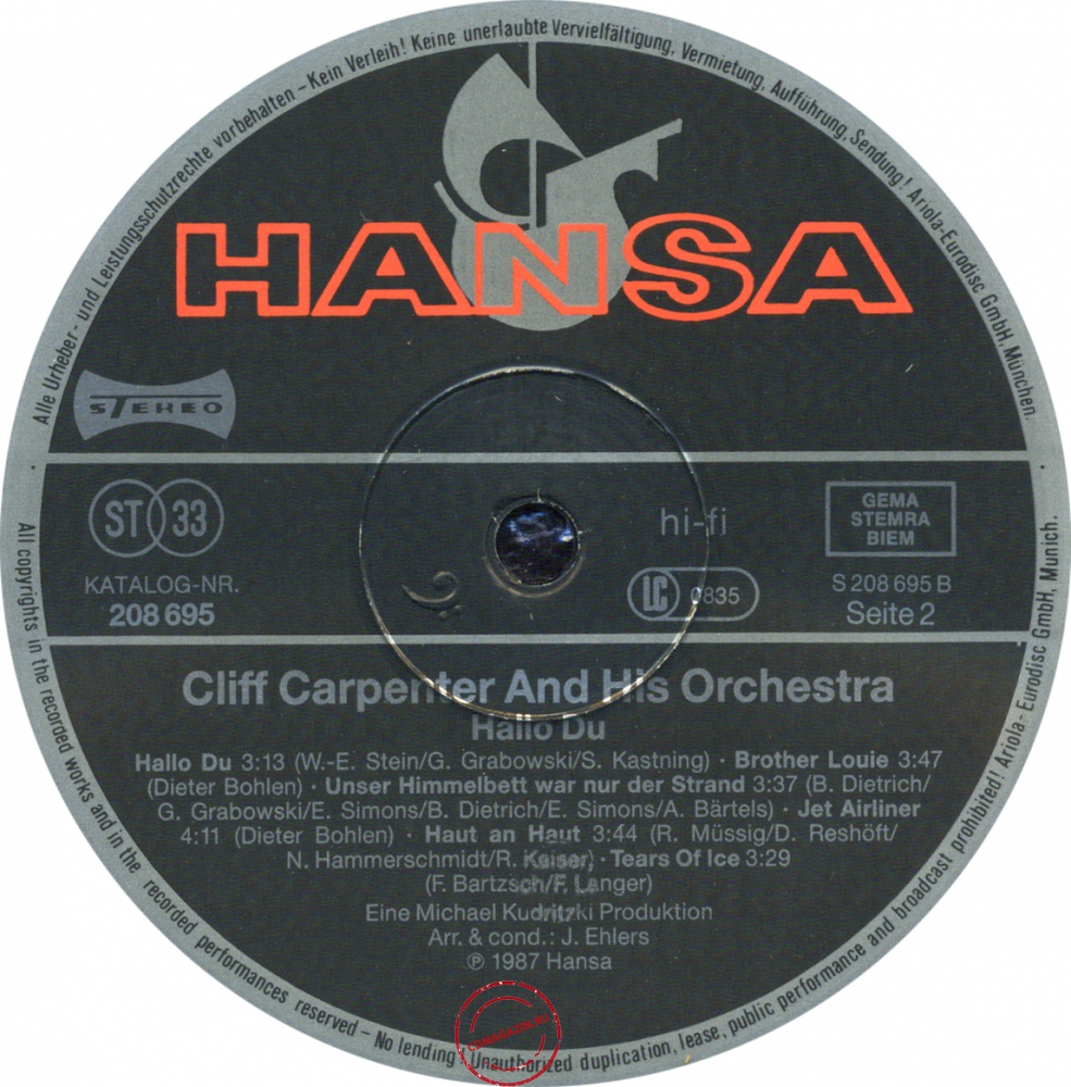 Оцифровка винила: Cliff Carpenter (1987) Hallo Du Оцифровка винила: Cliff Carpenter (1987) Hallo Du