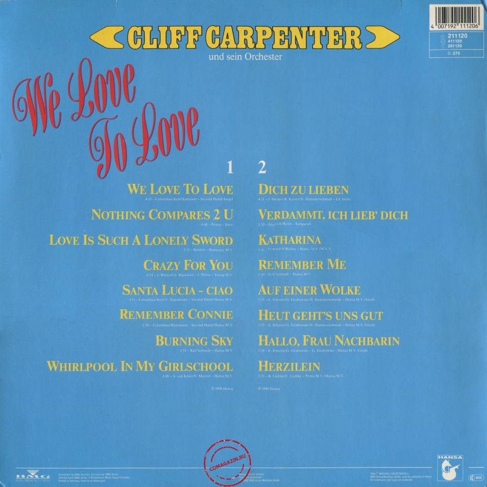 Оцифровка винила: Cliff Carpenter (1990) We Love To Love