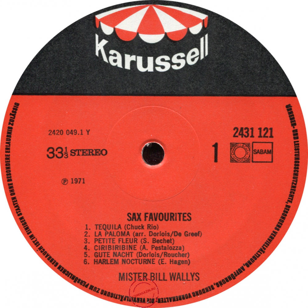 Оцифровка винила: Bill Wallys (2) (1970) Sax Favourites