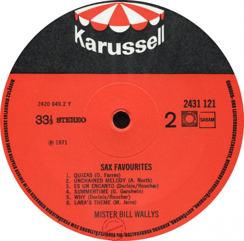 Оцифровка винила: Bill Wallys (2) (1970) Sax Favourites Оцифровка винила: Bill Wallys (2) (1970) Sax Favourites