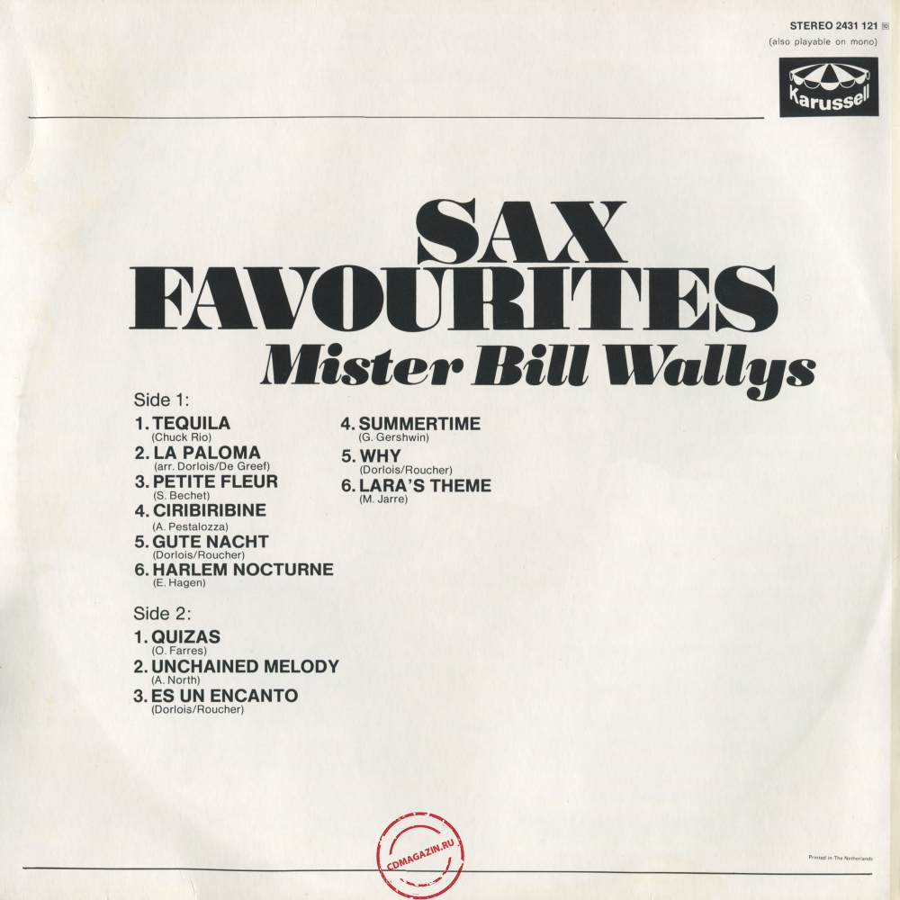 Оцифровка винила: Bill Wallys (2) (1970) Sax Favourites