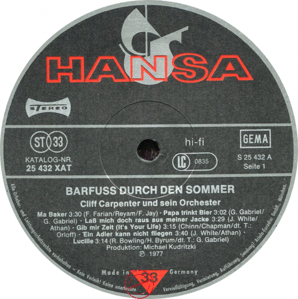 Оцифровка винила: Cliff Carpenter (1977) Barfuß Durch Den Sommer Оцифровка винила: Cliff Carpenter (1977) Barfuß Durch Den Sommer