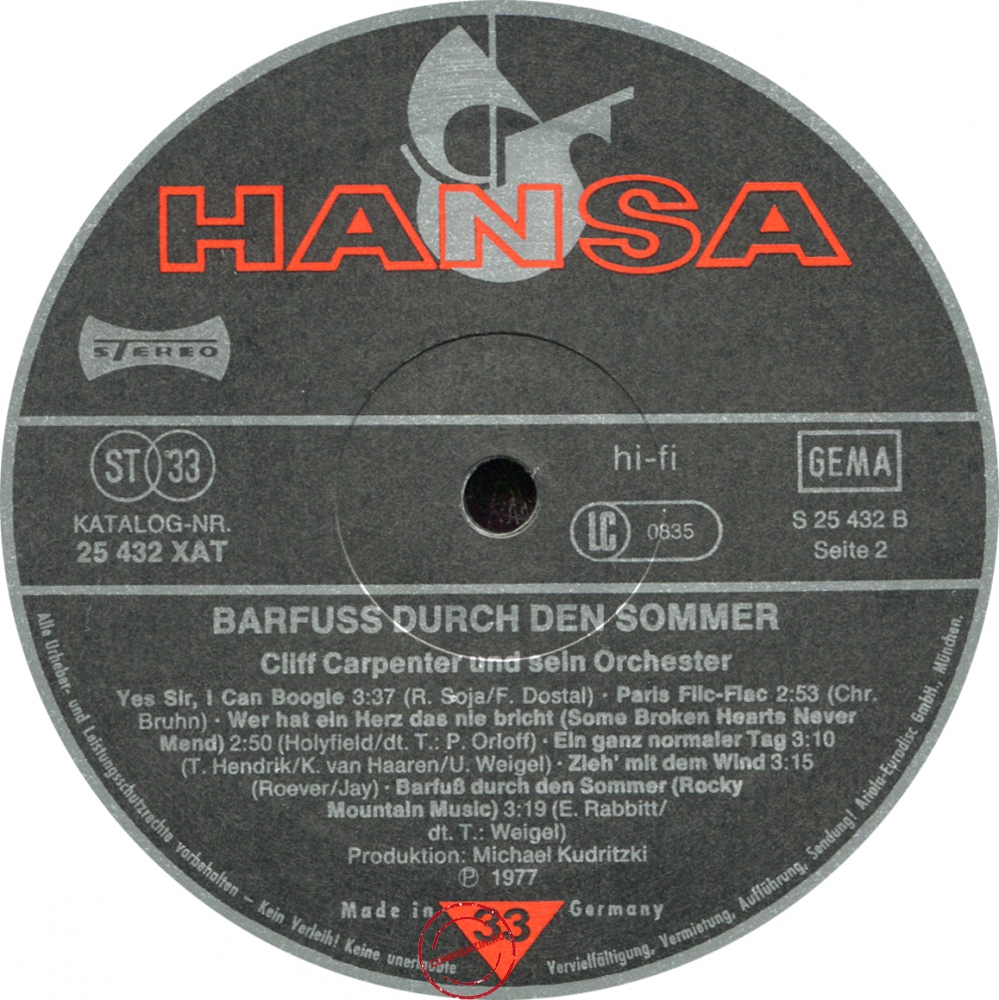 Оцифровка винила: Cliff Carpenter (1977) Barfuß Durch Den Sommer