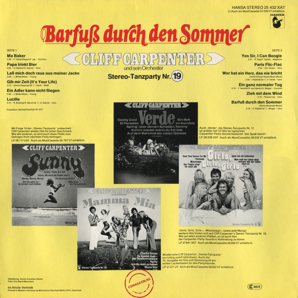 Оцифровка винила: Cliff Carpenter (1977) Barfuß Durch Den Sommer