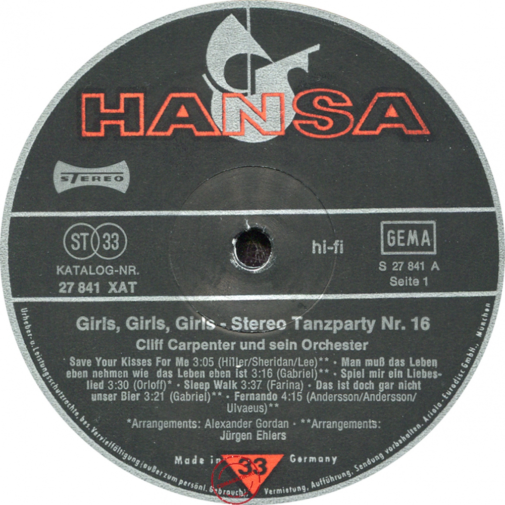 Оцифровка винила: Cliff Carpenter (1976) Girls, Girls, Girls