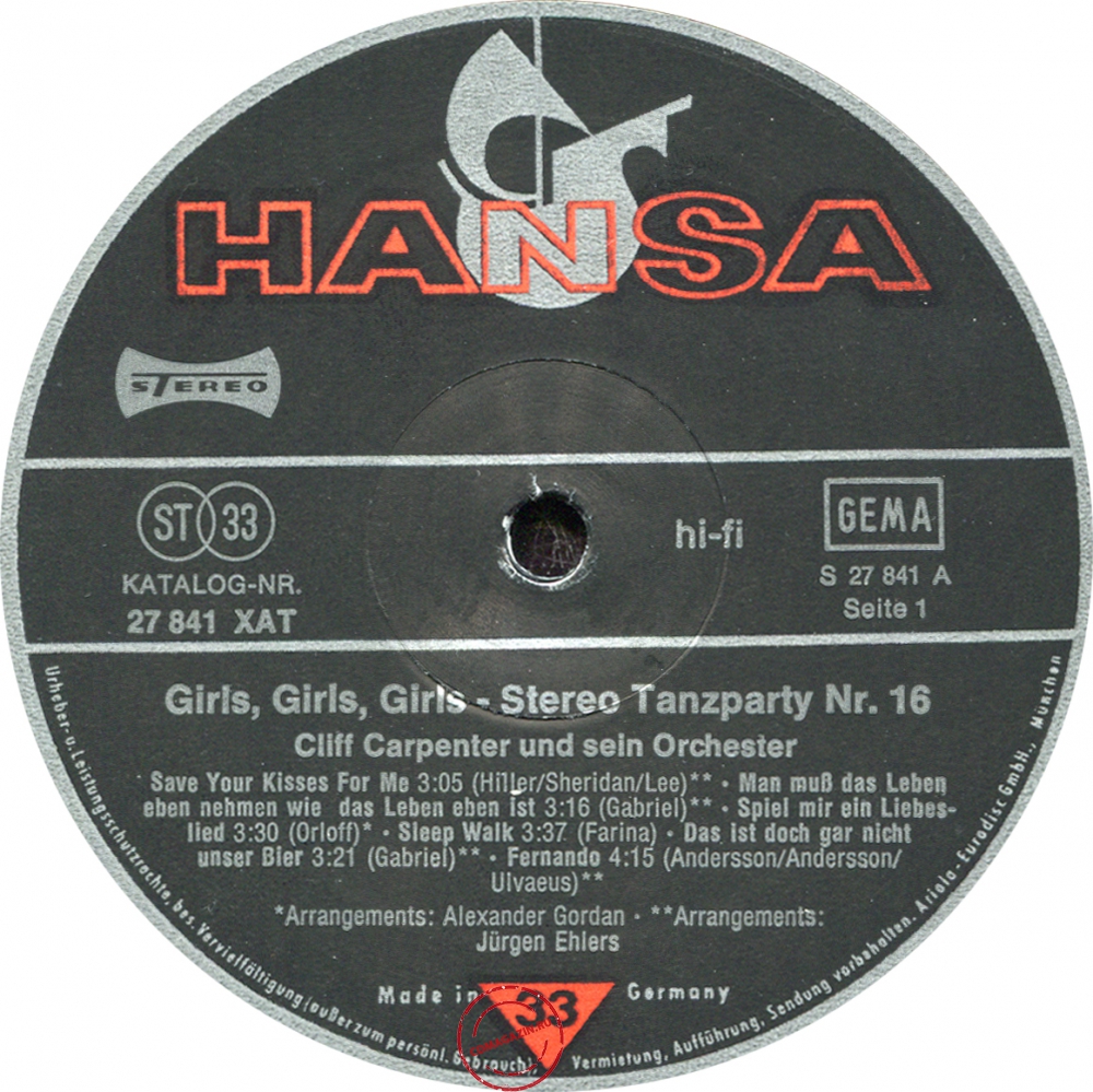 Оцифровка винила: Cliff Carpenter (1976) Girls, Girls, Girls Оцифровка винила: Cliff Carpenter (1976) Girls, Girls, Girls