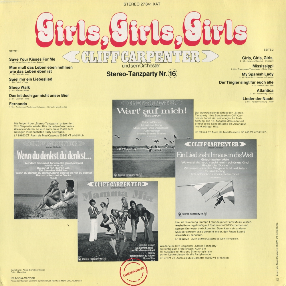 Оцифровка винила: Cliff Carpenter (1976) Girls, Girls, Girls Оцифровка винила: Cliff Carpenter (1976) Girls, Girls, Girls