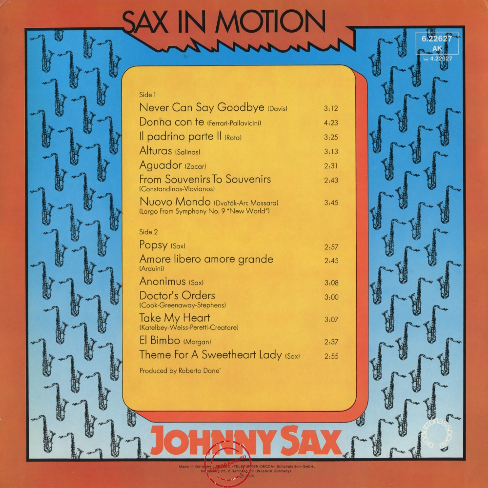 Оцифровка винила: Johnny Sax (1976) Sax In Motion