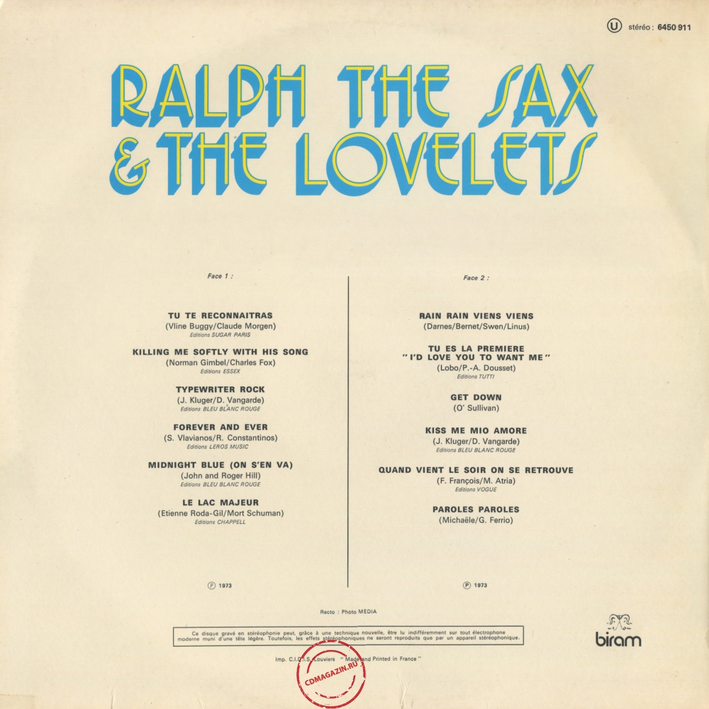 Оцифровка винила: Lovelets (1973) Ralph The Sax & The Lovelets