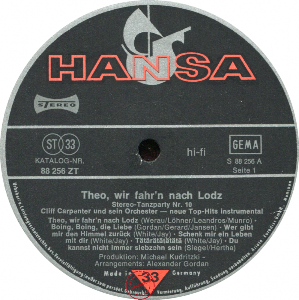 Оцифровка винила: Cliff Carpenter (1974) Theo, Wir Fahr'n Nach Lodz Оцифровка винила: Cliff Carpenter (1974) Theo, Wir Fahr'n Nach Lodz