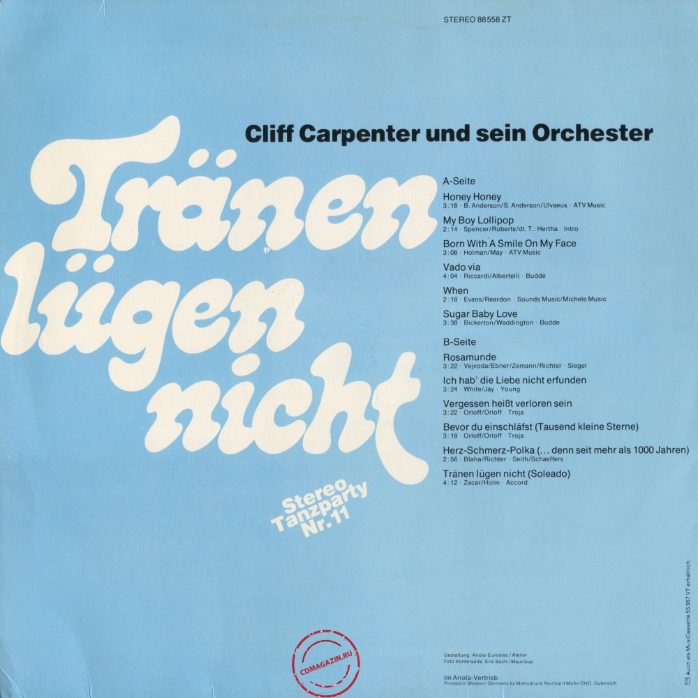 Оцифровка винила: Cliff Carpenter (1975) Tranen Lugen Nicht Оцифровка винила: Cliff Carpenter (1975) Tranen Lugen Nicht