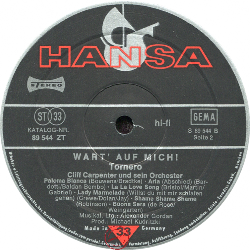 Оцифровка винила: Cliff Carpenter (1975) Wart' Auf Mich! (Tornero)