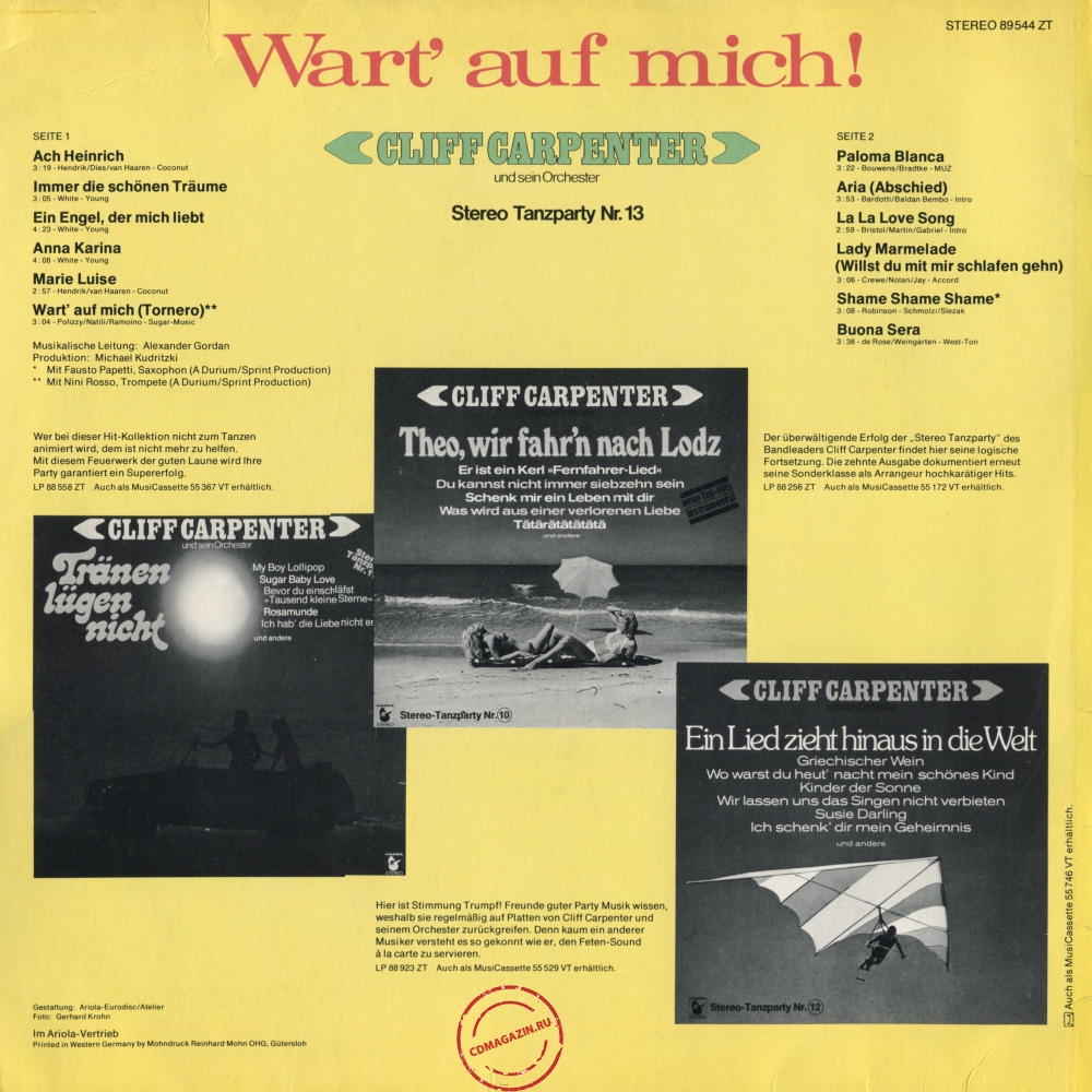 Оцифровка винила: Cliff Carpenter (1975) Wart' Auf Mich! (Tornero)