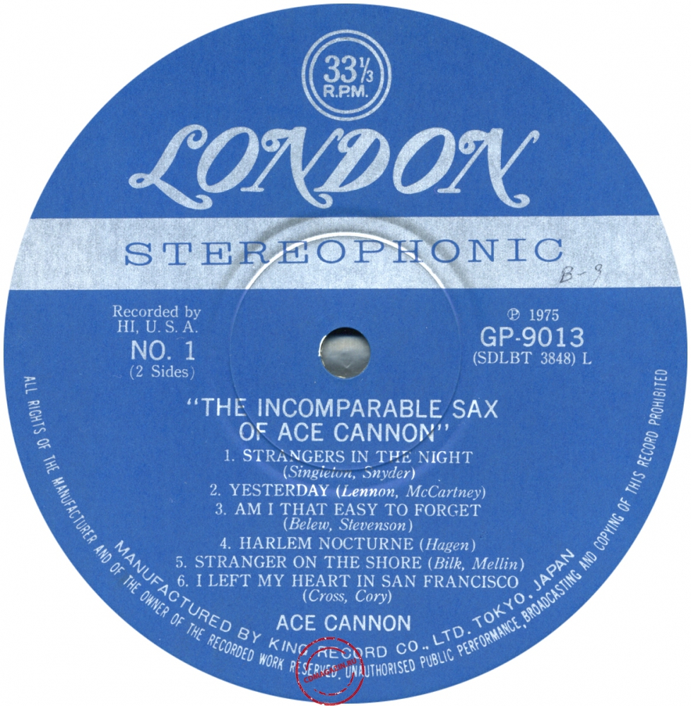 Оцифровка винила: Ace Cannon (1975) The Incomparable Sax Of Ace Cannon