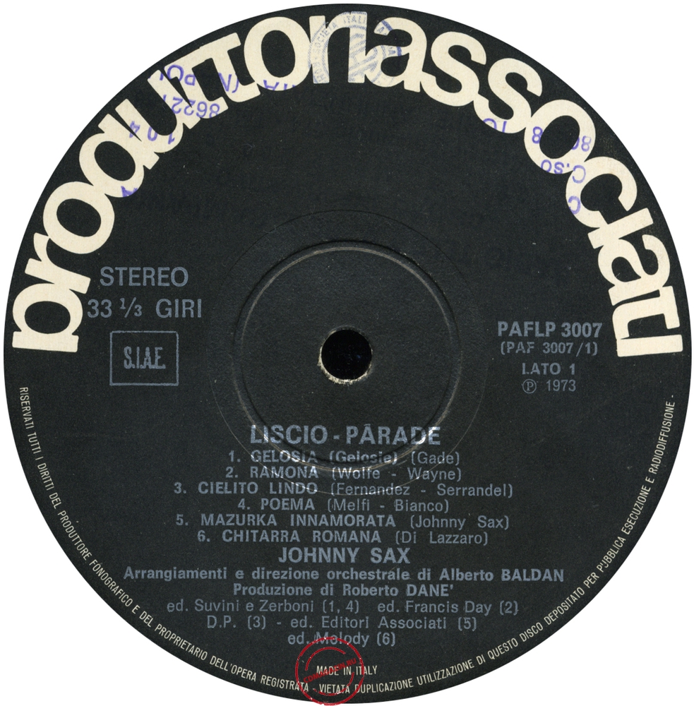 Оцифровка винила: Johnny Sax (1973) Liscio Parade Оцифровка винила: Johnny Sax (1973) Liscio Parade