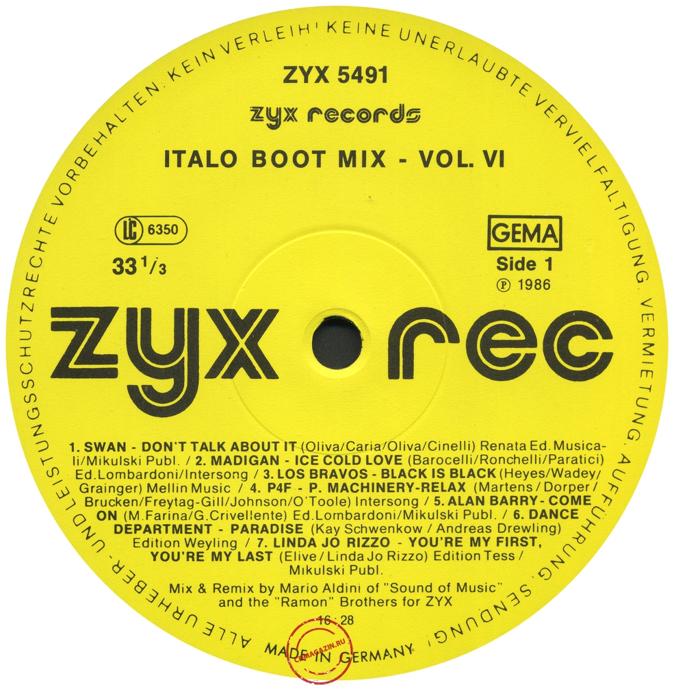 Оцифровка винила: VA Italo Boot Mix (1986) Vol.6