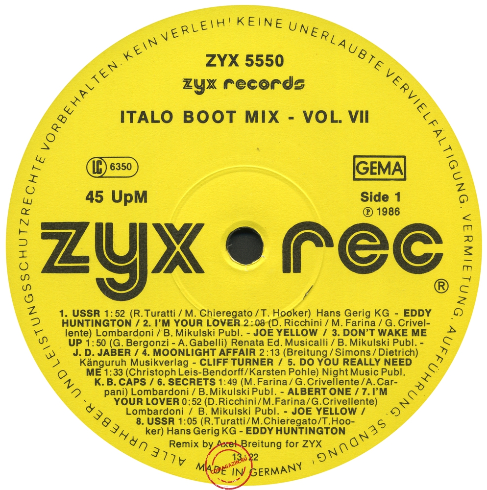Оцифровка винила: VA Italo Boot Mix (1986) Vol.7 Оцифровка винила: VA Italo Boot Mix (1986) Vol.7