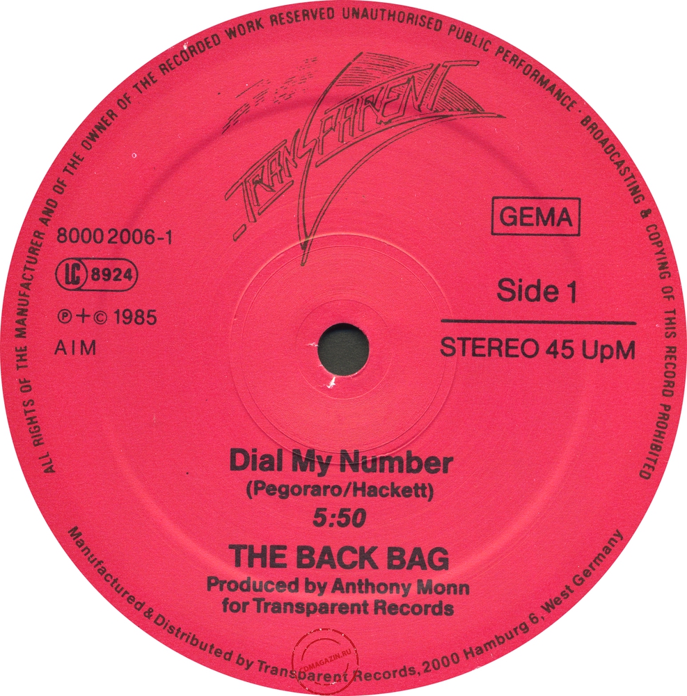 Оцифровка винила: Back Bag (1985) Dial My Number