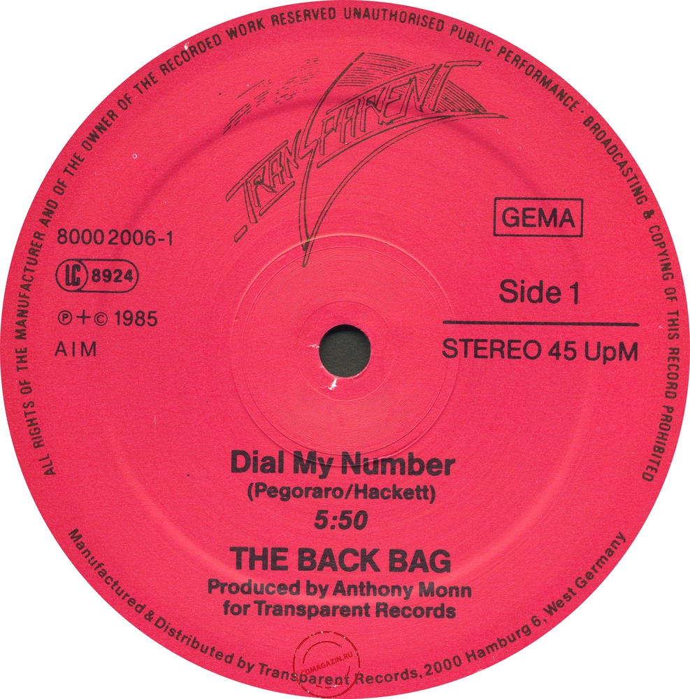 Оцифровка винила: Back Bag (1985) Dial My Number Оцифровка винила: Back Bag (1985) Dial My Number