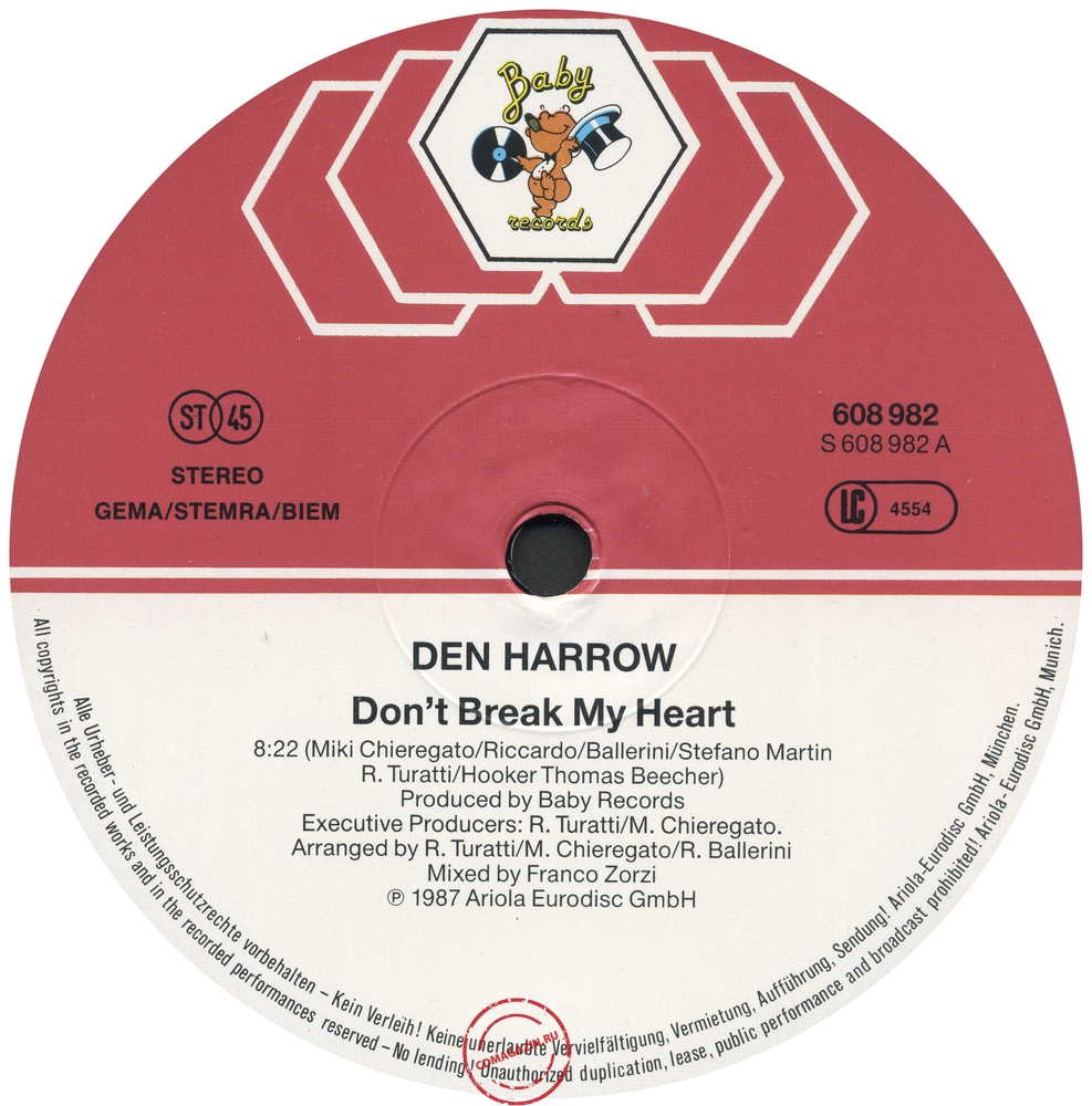 Оцифровка винила: Den Harrow (1987) Don't Break My Heart Оцифровка винила: Den Harrow (1987) Don't Break My Heart