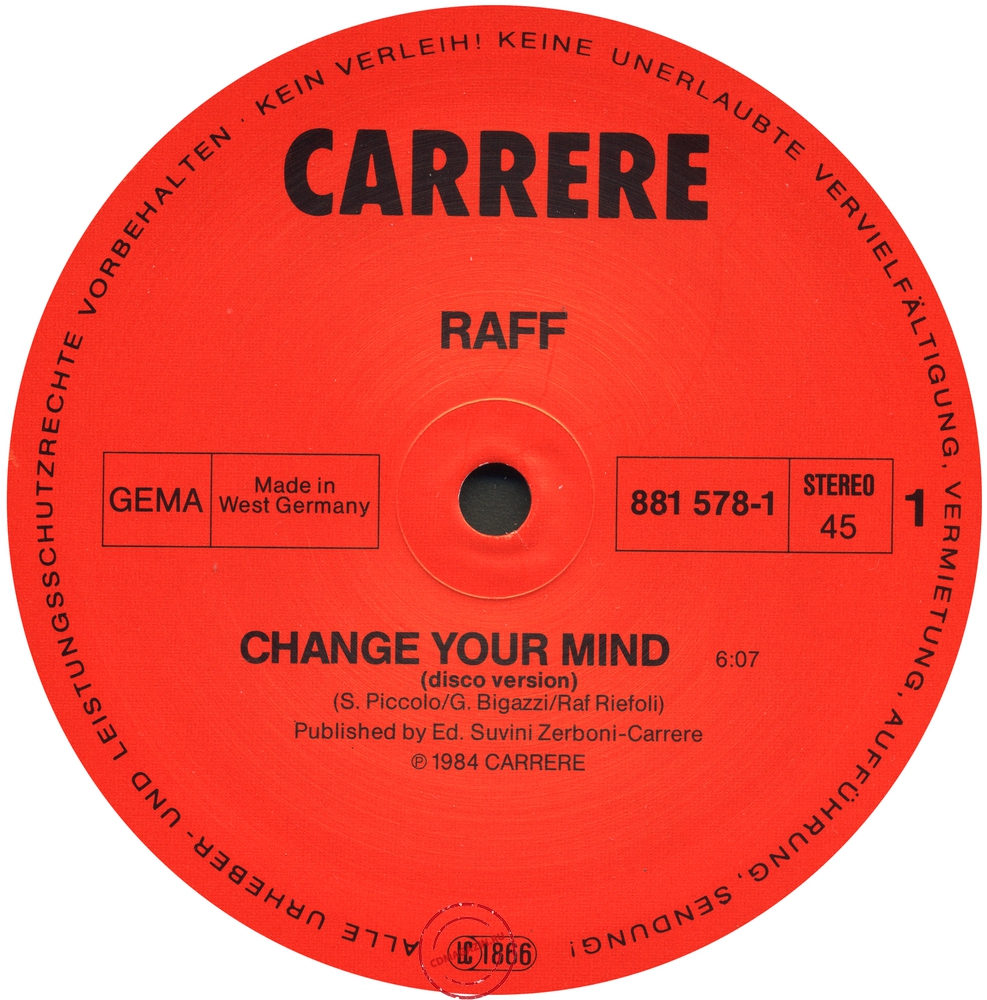 Оцифровка винила: Raff (1984) Change Your Mind