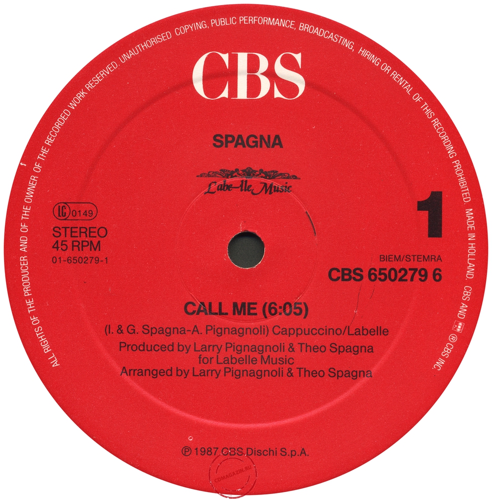 Оцифровка винила: Spagna (1987) Call Me Оцифровка винила: Spagna (1987) Call Me