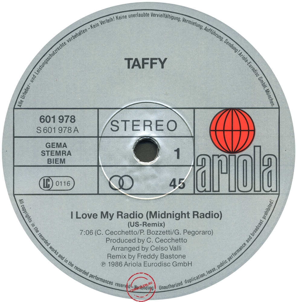Оцифровка винила: Taffy (1985) I Love My Radio (Midnight Radio)