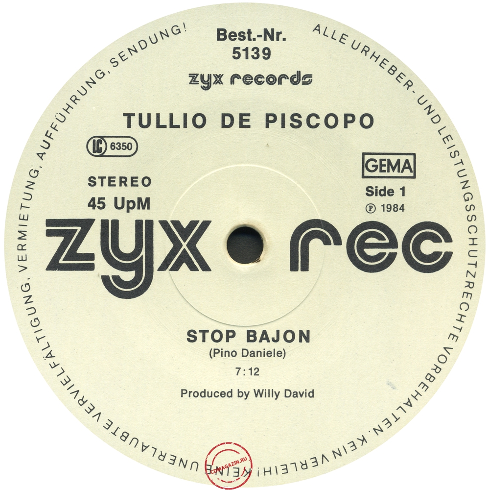 Оцифровка винила: Tullio De Piscopo (1984) Stop Bajon