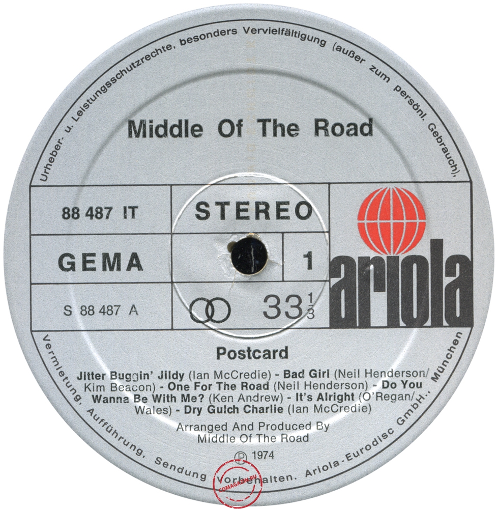 Оцифровка винила: Middle Of The Road (1974) Postcard Оцифровка винила: Middle Of The Road (1974) Postcard