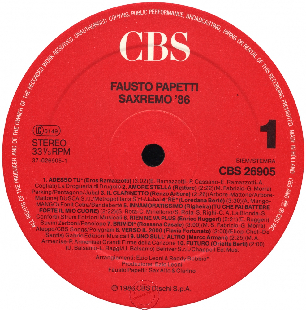 Оцифровка винила: Fausto Papetti (1986) Saxremo '86 (41a Raccolta) Оцифровка винила: Fausto Papetti (1986) Saxremo '86 (41a Raccolta)