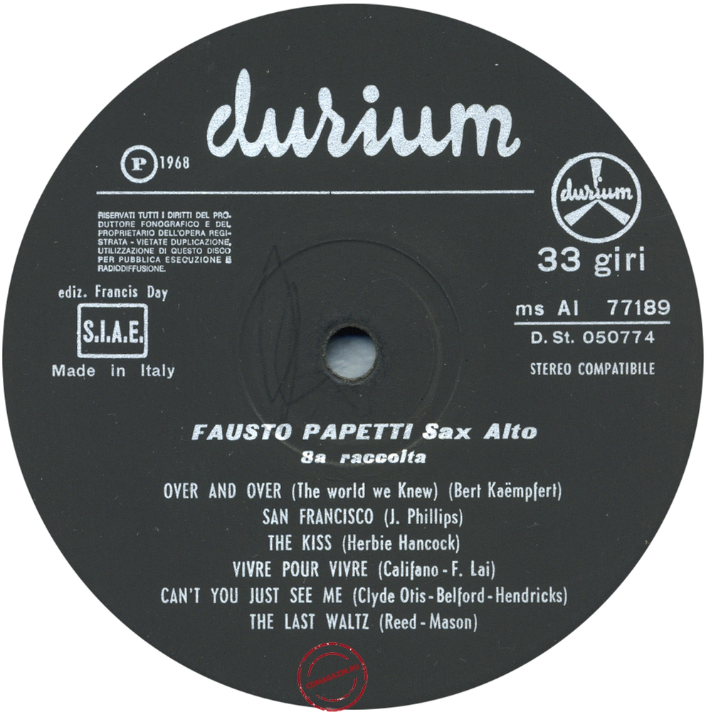 Оцифровка винила: Fausto Papetti (1968) 8a Raccolta