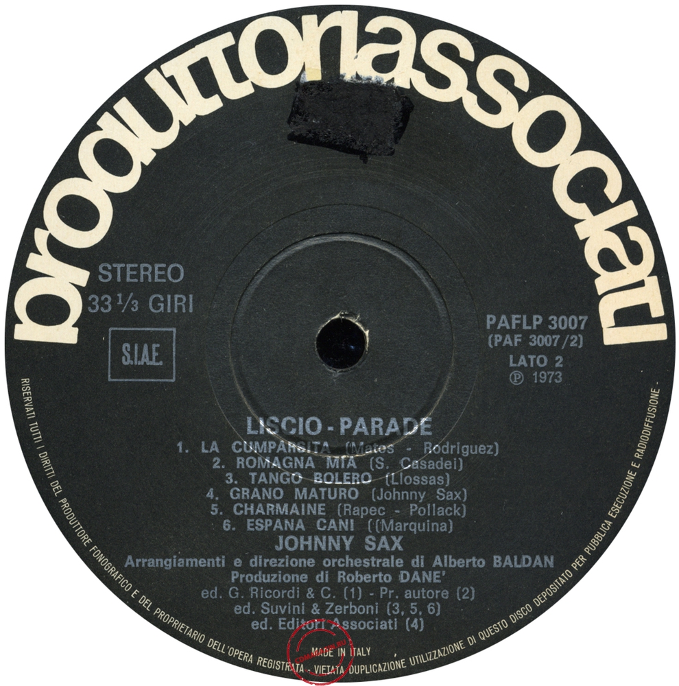 Оцифровка винила: Johnny Sax (1973) Liscio Parade Оцифровка винила: Johnny Sax (1973) Liscio Parade