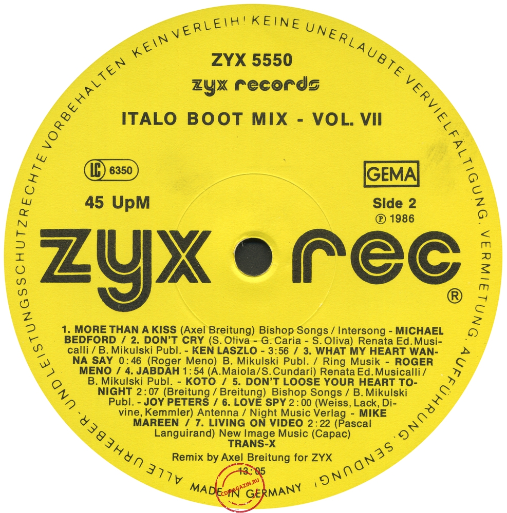 Оцифровка винила: VA Italo Boot Mix (1986) Vol.7