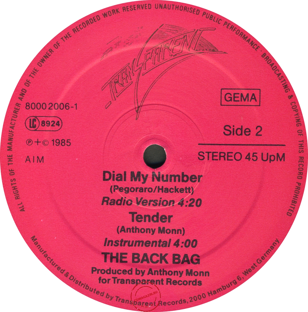 Оцифровка винила: Back Bag (1985) Dial My Number Оцифровка винила: Back Bag (1985) Dial My Number