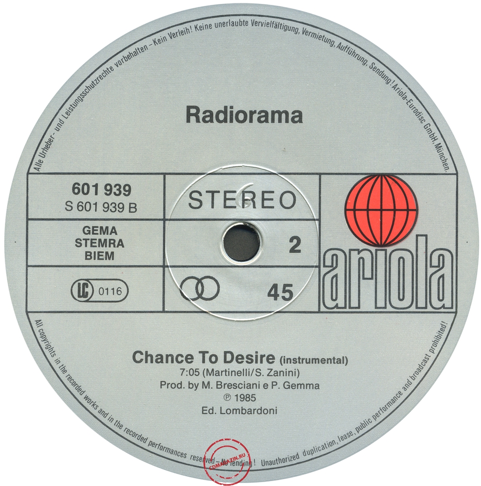 Оцифровка винила: Radiorama (1985) Chance To Desire
