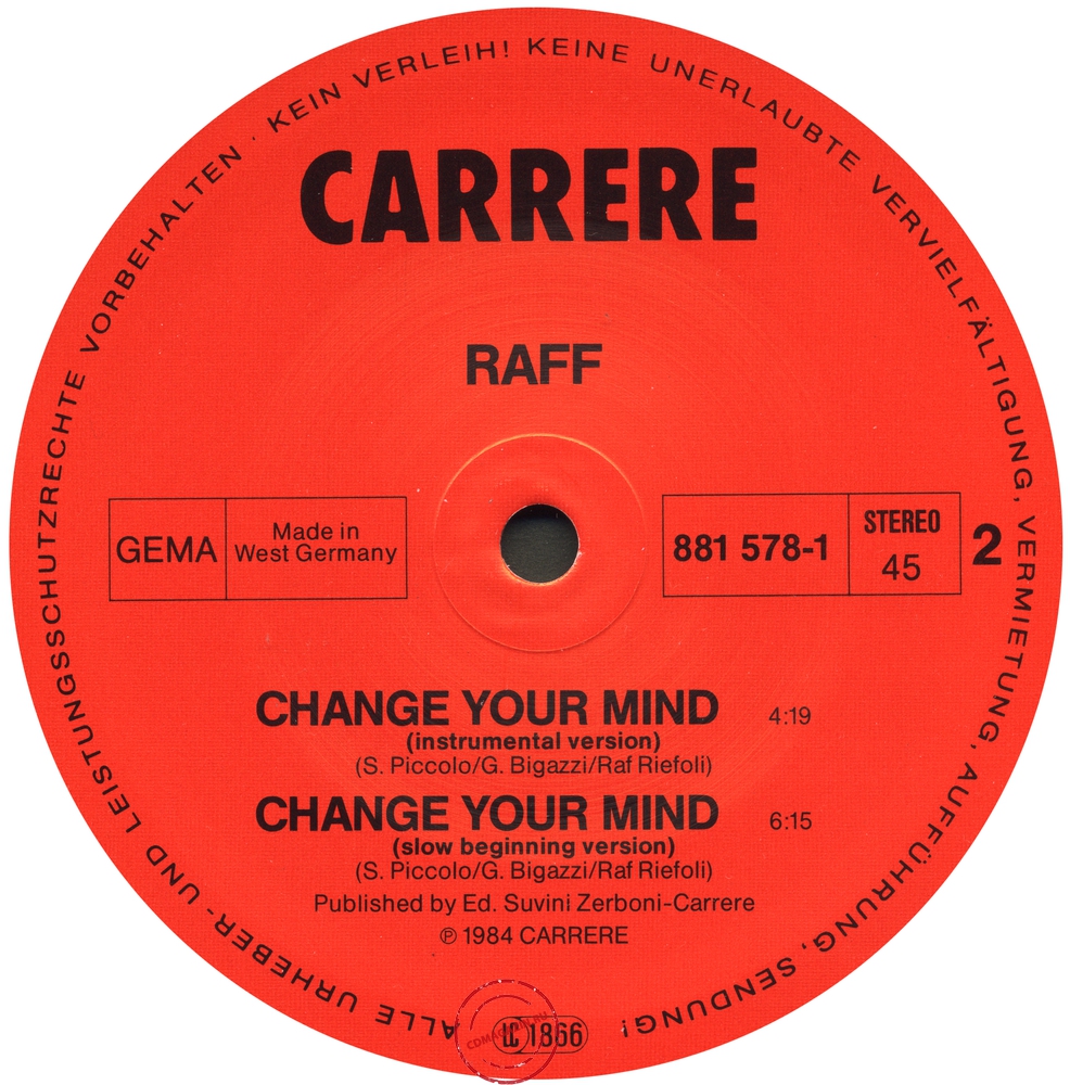 Оцифровка винила: Raff (1984) Change Your Mind