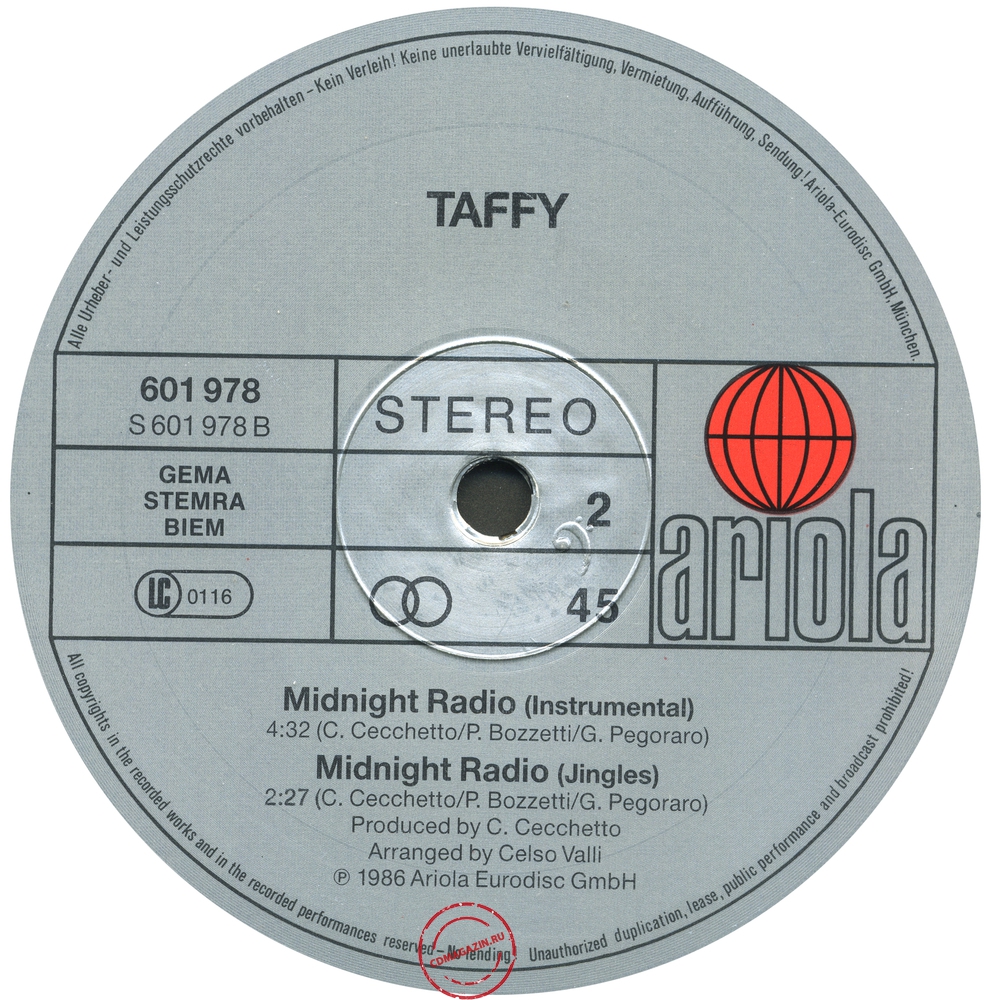 Оцифровка винила: Taffy (1985) I Love My Radio (Midnight Radio)