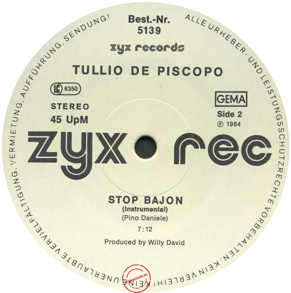 Оцифровка винила: Tullio De Piscopo (1984) Stop Bajon